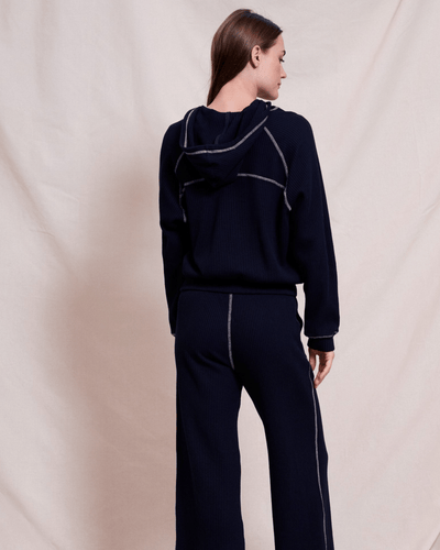 SUNDRY Clothing Small Contrast Stitch Hoodie In Deep Navy