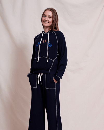 SUNDRY Clothing Small Contrast Stitch Hoodie In Deep Navy