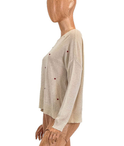 SUNDRY Clothing Small Heart Embroidered Scalloped Hem Sweater