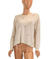 SUNDRY Clothing Small Heart Embroidered Scalloped Hem Sweater