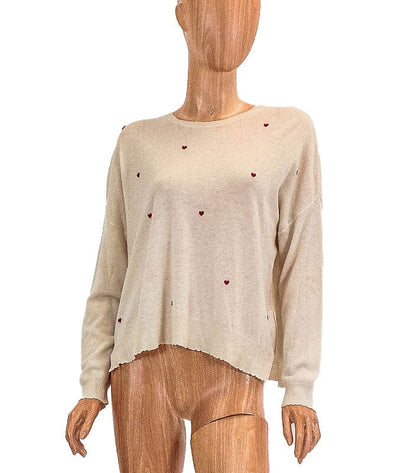 SUNDRY Clothing Small Heart Embroidered Scalloped Hem Sweater