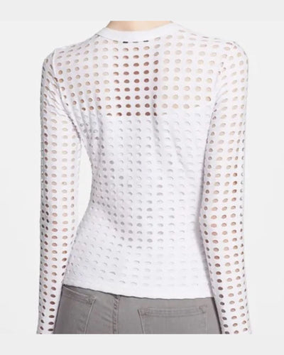 T By Alexander Wang Clothing XS White Perforated Long Sleeve Top