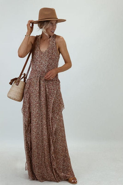 Thandon Addition Clothing Small | US 4 Floral Razor Back Ruffle Maxi Dress
