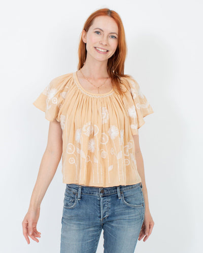 The Great Clothing XS | US 0 Embroidered Short Sleeve Blouse