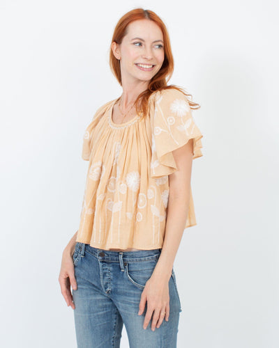 The Great Clothing XS | US 0 Embroidered Short Sleeve Blouse
