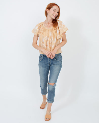 The Great Clothing XS | US 0 Embroidered Short Sleeve Blouse