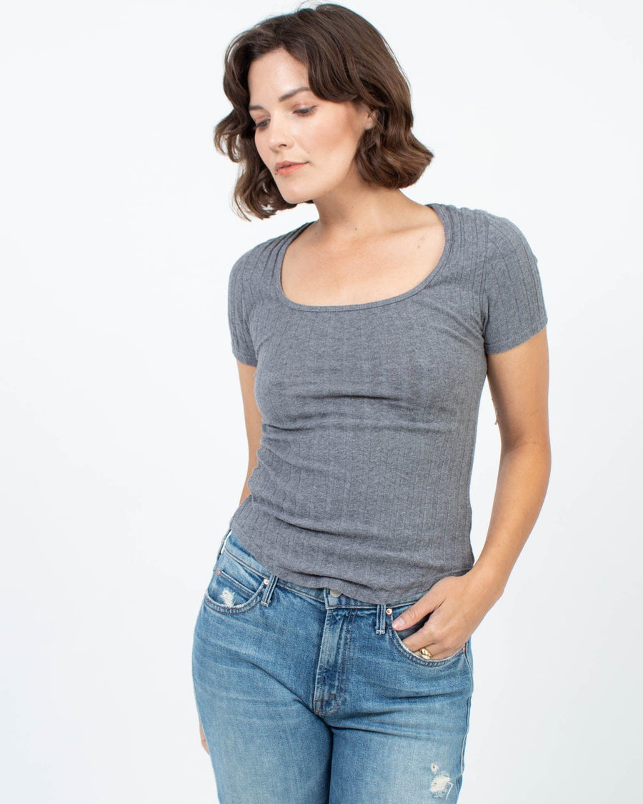 The Lady & The Sailor Clothing Small Grey Ribbed Tee