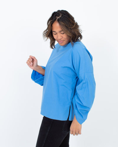 Tibi Clothing Medium Blue Long Sleeve Blouse