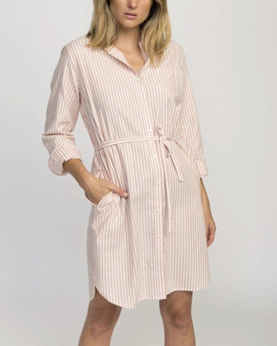 TROVATA Clothing Small Rowene Classic Short Shirtdress in Blush Stripe