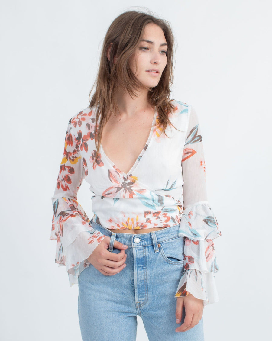 Tularosa Clothing XS Floral Cropped Wrap Top