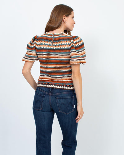 Ulla Johnson Clothing Medium Short Sleeve Striped Wide Knit Sweater