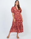 Ulla Johnson Clothing Medium | US 6 Floral V-Neck Short Sleeve Midi Dress