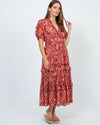 Ulla Johnson Clothing Medium | US 6 Floral V-Neck Short Sleeve Midi Dress