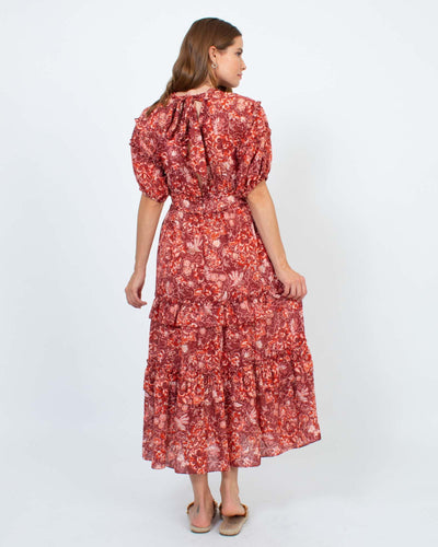 Ulla Johnson Clothing Medium | US 6 Floral V-Neck Short Sleeve Midi Dress