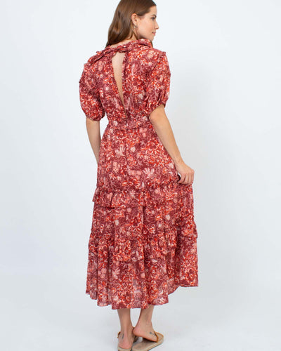 Ulla Johnson Clothing Medium | US 6 Floral V-Neck Short Sleeve Midi Dress