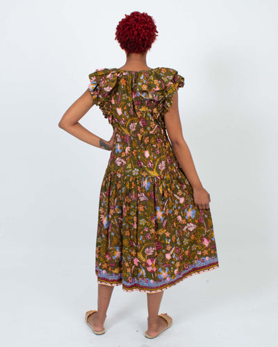 Ulla Johnson Clothing Medium | US 8 Floral Print Flutter Sleeve Midi Dress