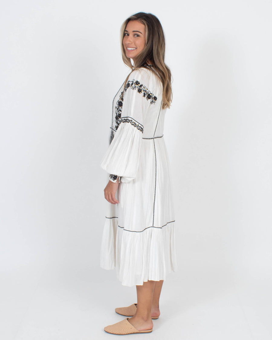 Embroidered Drawstring Tie Dress