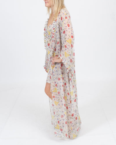 Valentino Clothing Small Floral Sheer Robe and Slip Set