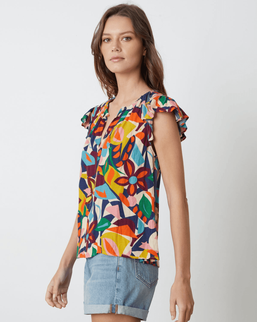 Velvet by Graham & Spencer Clothing Small Teresa Printed Linen Top