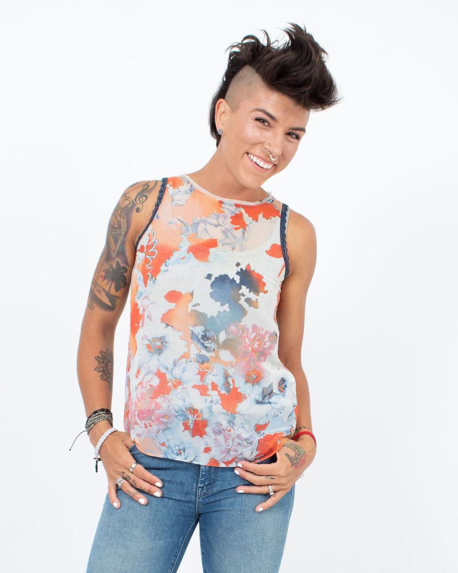 Vera Wang Clothing XS Floral Watercolor Blouse
