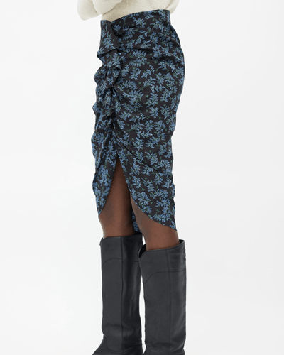 Veronica Beard Clothing Small | US 2 Black And Blue Floral Ruched Skirt