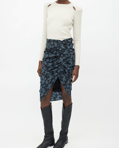 Veronica Beard Clothing Small | US 2 Black And Blue Floral Ruched Skirt