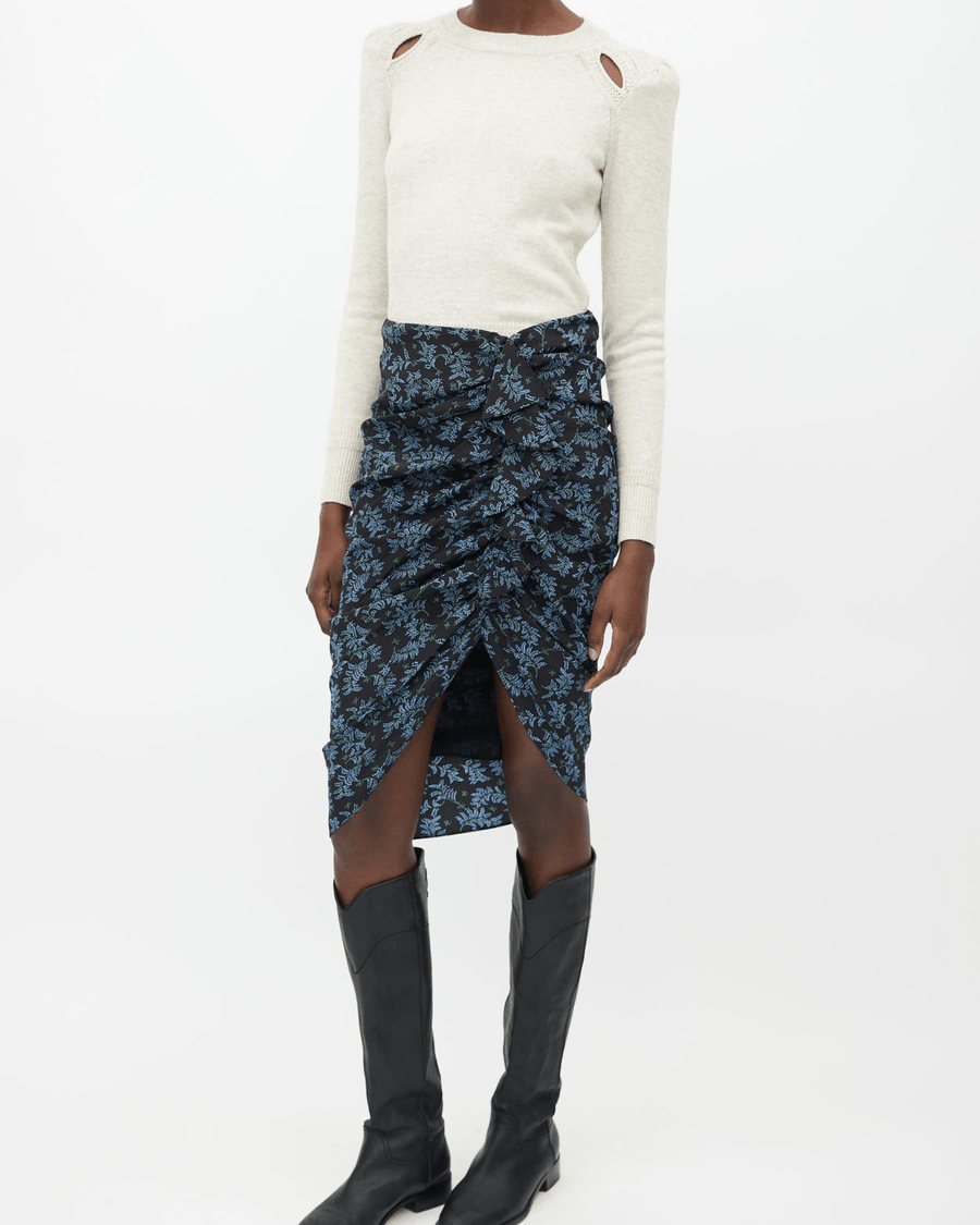 Veronica Beard Clothing Small | US 2 Black And Blue Floral Ruched Skirt