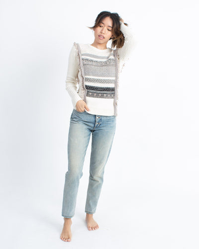 White + Warran Clothing Small Embroidered Bib Sweater