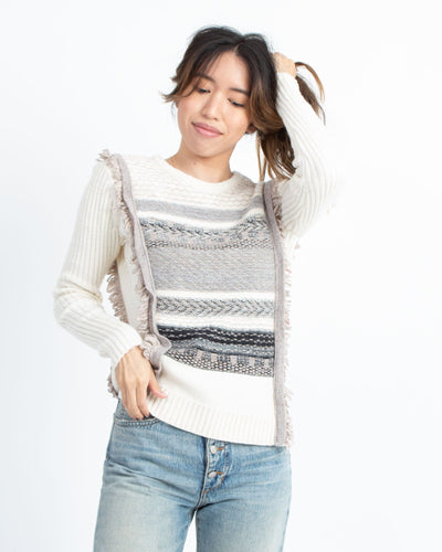 White + Warran Clothing Small Embroidered Bib Sweater