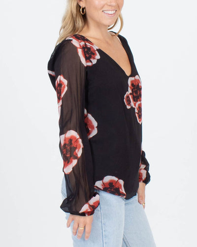 Winston White Clothing Small Floral Sheer Sleeve Blouse