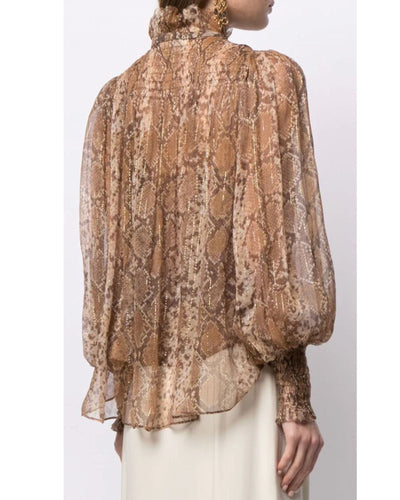 Zimmermann Clothing Large Gold Metallic Python Print Blouse