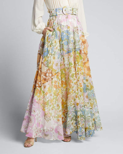 Zimmermann Clothing XS "Super Eight" Belted Floral Maxi Skirt