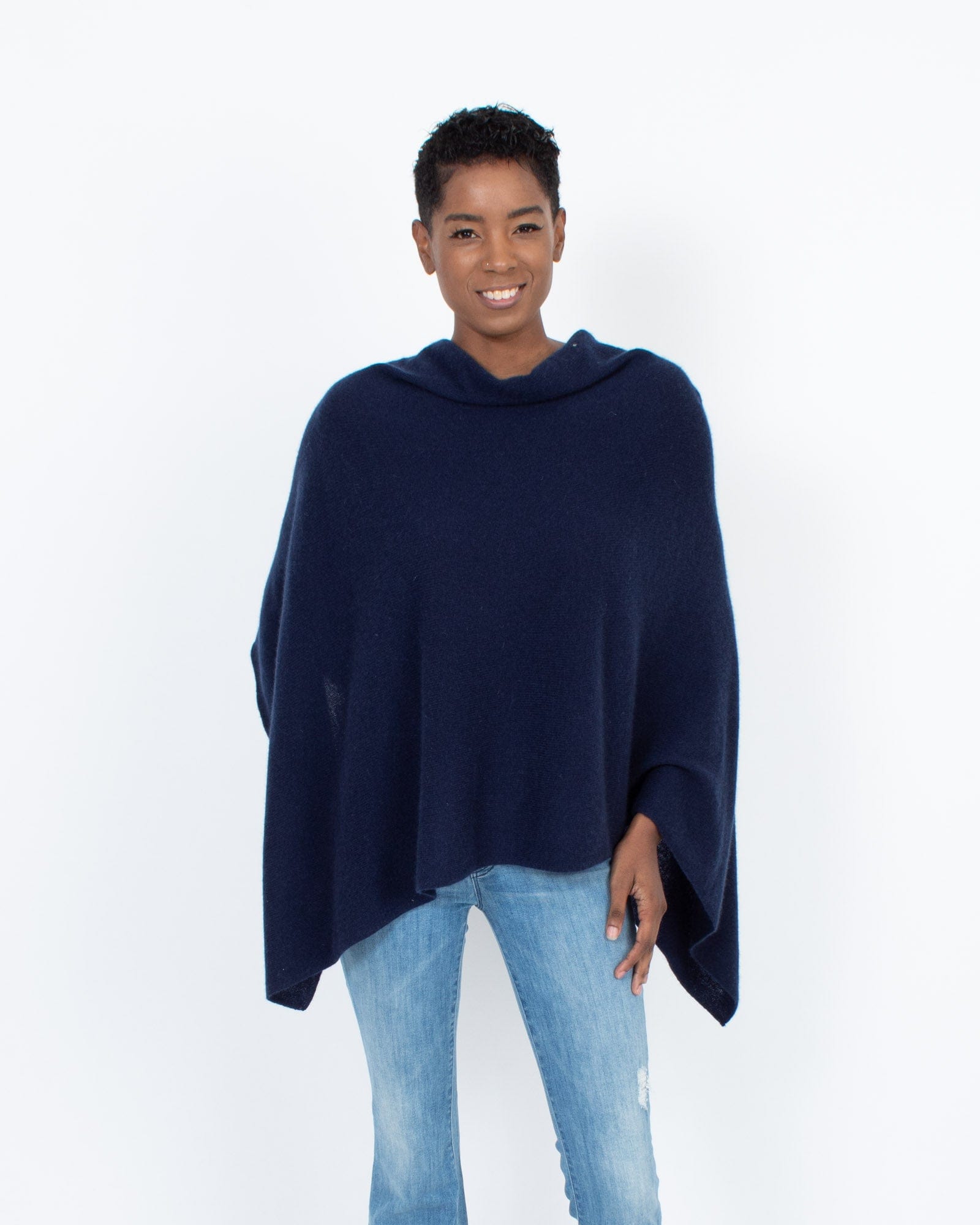 Knit Poncho Navy Blue Cashmere Poncho Cashmere Knit Poncho The Revury