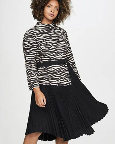 A.L.C. Clothing XL | US 12 "Peyton" Zebra Mocked Neck Pleated Dress
