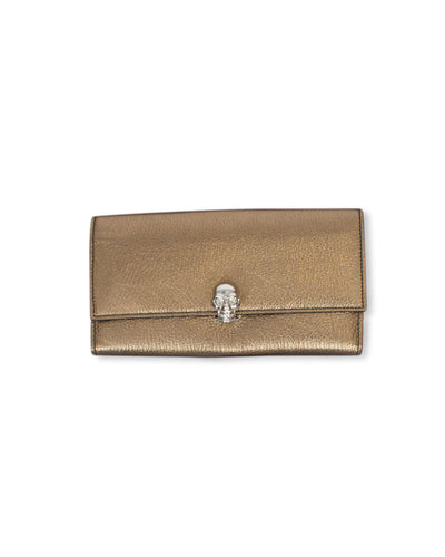 Alexander McQueen Accessories One Size Skull Crystal "Metallic Gold Grain Continental Wallet"