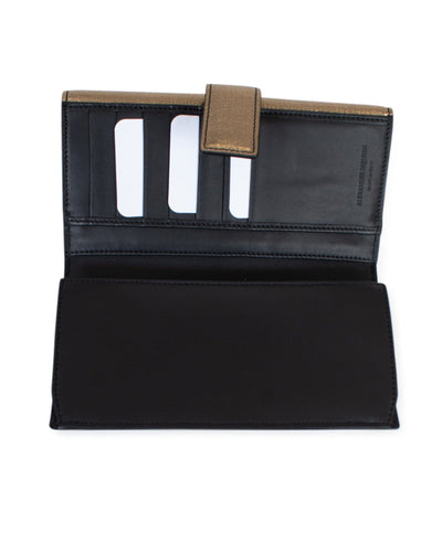 Alexander McQueen Accessories One Size Skull Crystal "Metallic Gold Grain Continental Wallet"