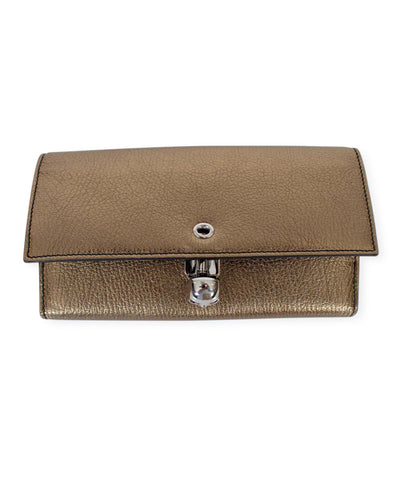 Alexander McQueen Accessories One Size Skull Crystal "Metallic Gold Grain Continental Wallet"