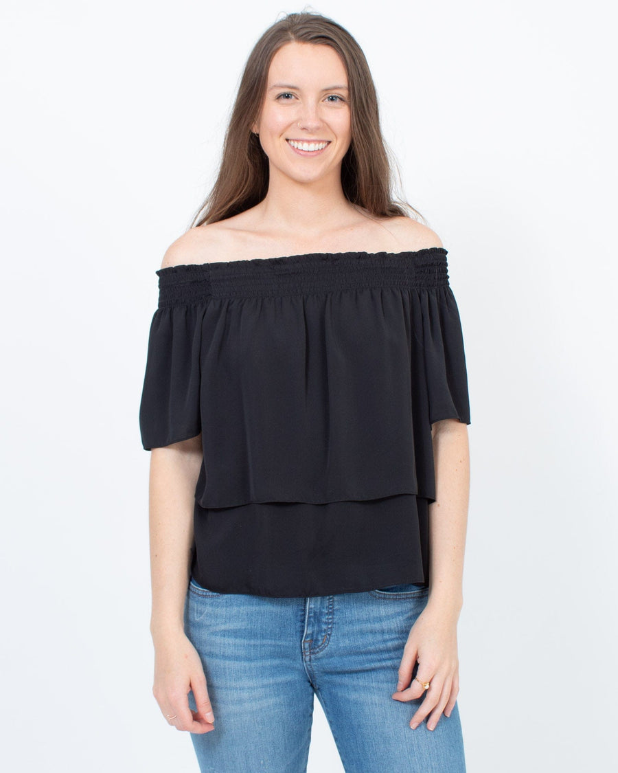 Amanda Uprichard Clothing Small Black Ruffled Blouse