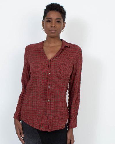 American Colors Clothing Small Plaid Crinkled Cotton Button Down Work Shirt