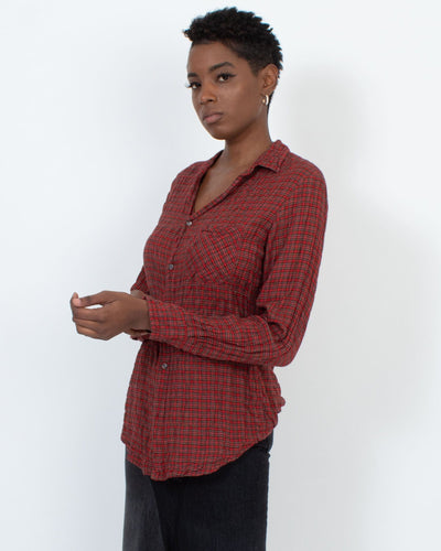 American Colors Clothing Small Plaid Crinkled Cotton Button Down Work Shirt