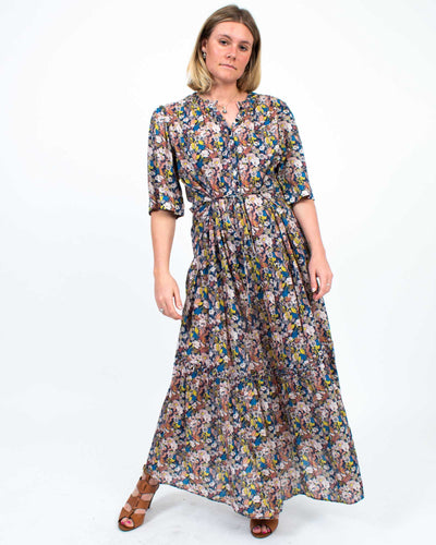 APIECE APART Clothing Large Short Sleeve Floral Maxi Dress