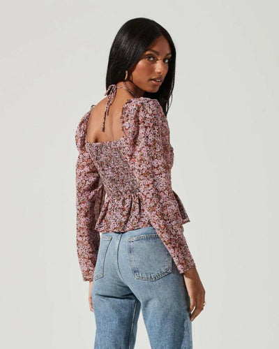 ASTR the Label Clothing XS "Toni" Ruched Halter Long Sleeve Top