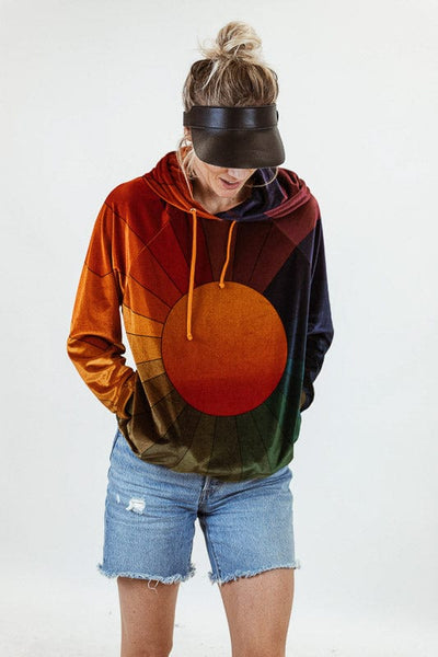 Aviator Nation Clothing Medium "Galaxy Rainbow Sunburst Velvet Pullover Hoodie" Sweatshirt