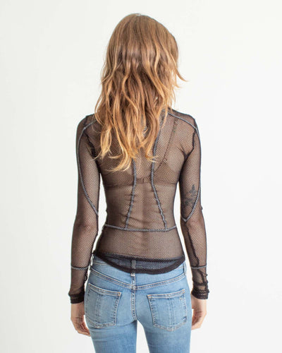 BCBG Max Azria Clothing XXS Long Sleeve Mesh Top