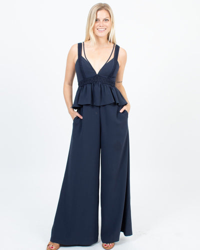 BCBG Max Azria Clothing XXS Navy Wide Leg Jumpsuit