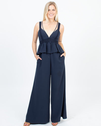 BCBG Max Azria Clothing XXS Navy Wide Leg Jumpsuit