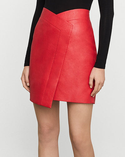 BCBG Max Azria Clothing XXS Red Faux Leather Mini Skirt