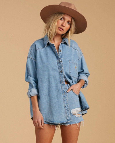 Billabong Clothing Small "Feeling Salty" Denim Button Down