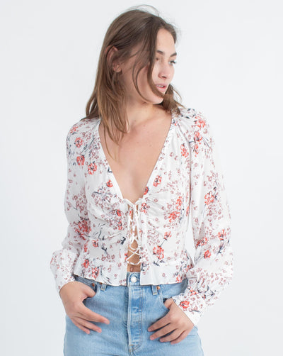 Blue Life Clothing XS "Lilia" Floral Tie-Front Blouse