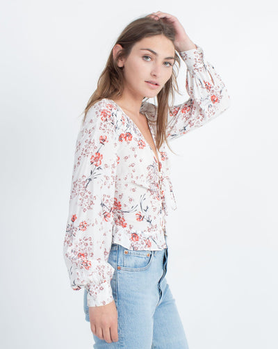 Blue Life Clothing XS "Lilia" Floral Tie-Front Blouse